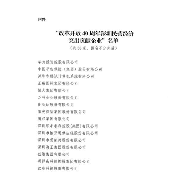 喜讯，博科供应链荣获“改革开放40周年深圳民营经济突出贡献企业”称号  